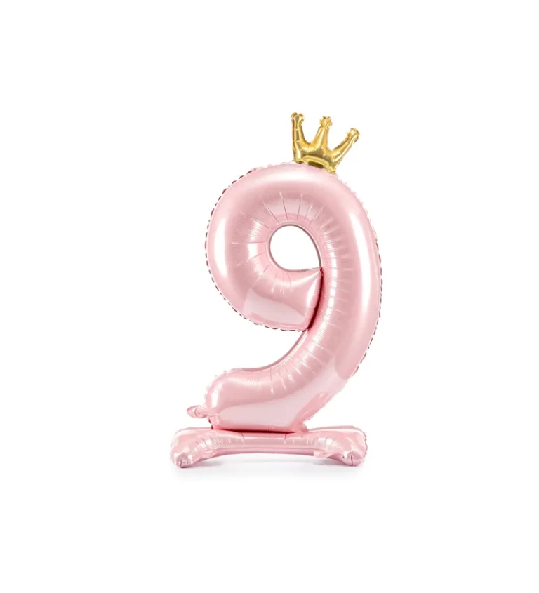 Fóliový balónik "9", ružový stojací