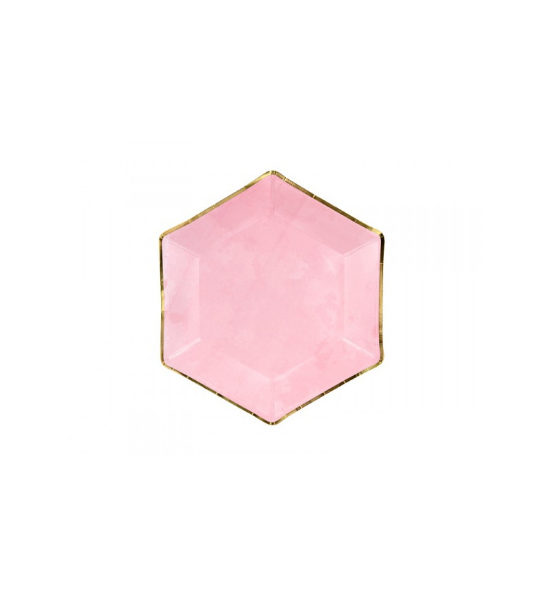 Ružový tanier - zlatý okraj
