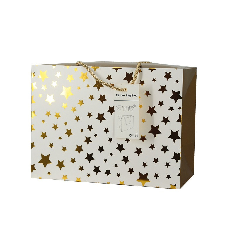 Darčeková taška so zlatými hviezdičkami, 27x20x13 cm