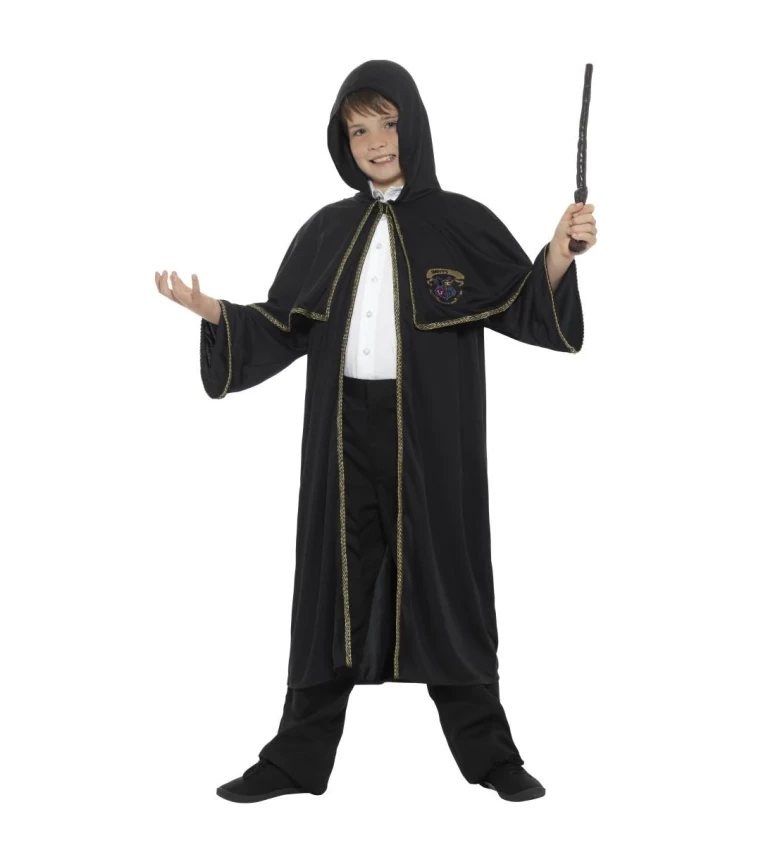 Detský čarodejnícky plášť s kapucňou - čierny