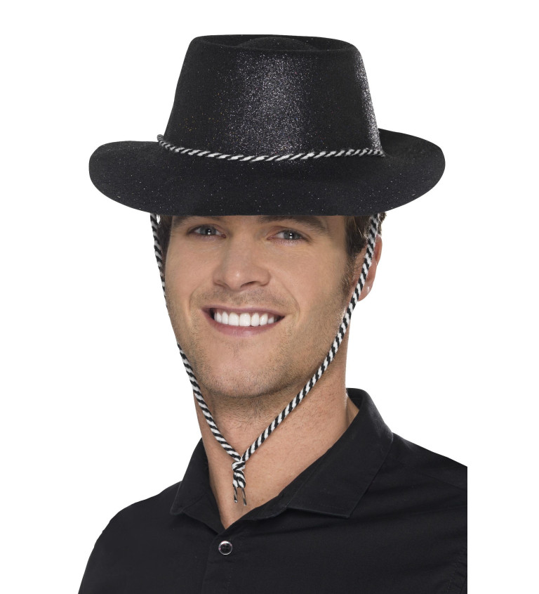 Kovbojský klobúk - luxusný čierny Glitter