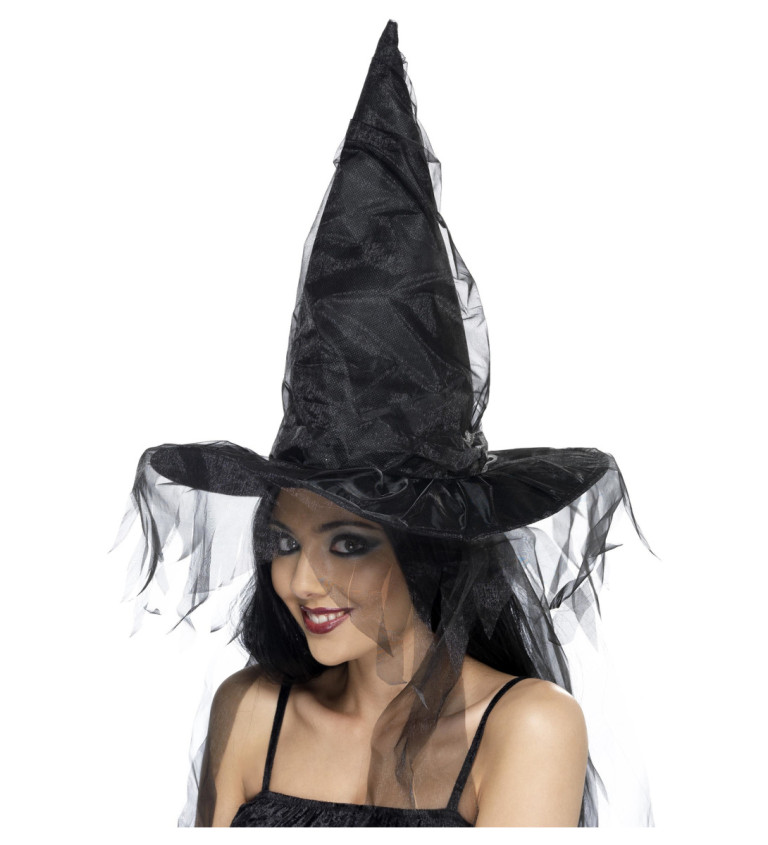 Čarodejnícky klobúk čierny so závojom