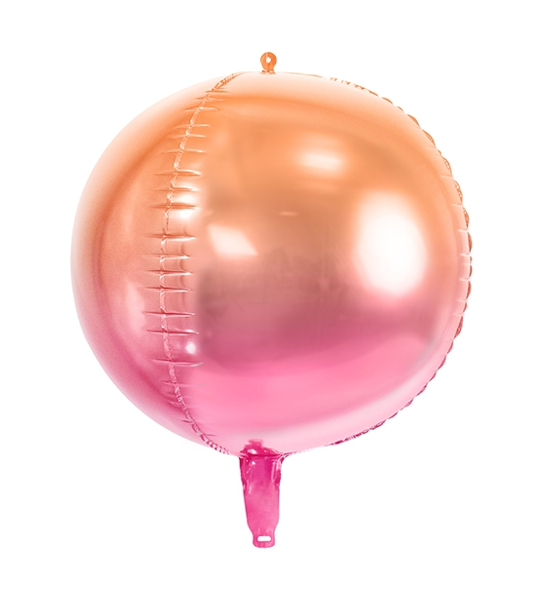 Metalický fóliový balónik - ombré oranžovo ružový