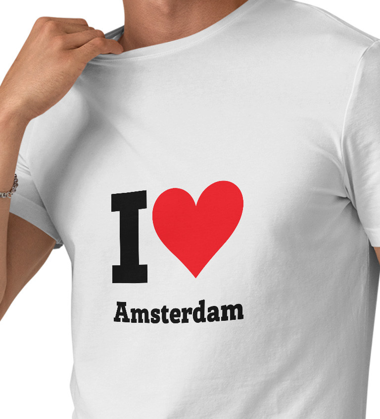 Pánske tričko biele - I love Amsterdam