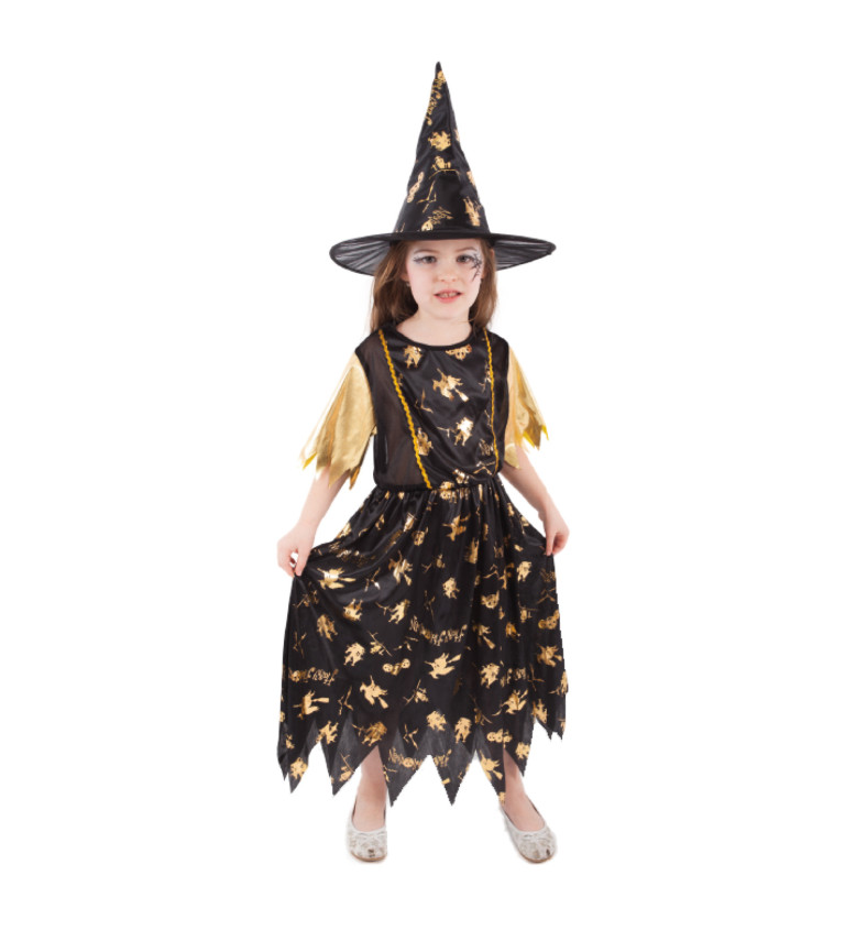 Detský kostým - Čarodejnica, čierna a zlatá